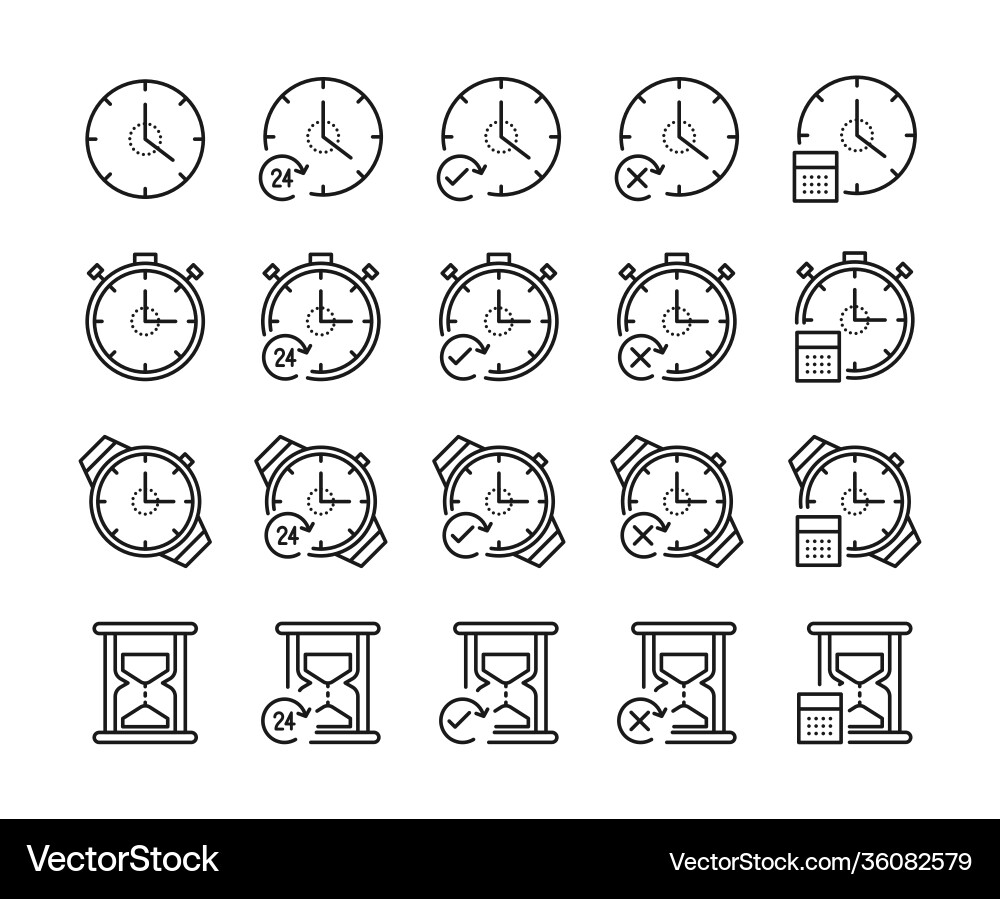 Time and clock line icons linear icon set vector image