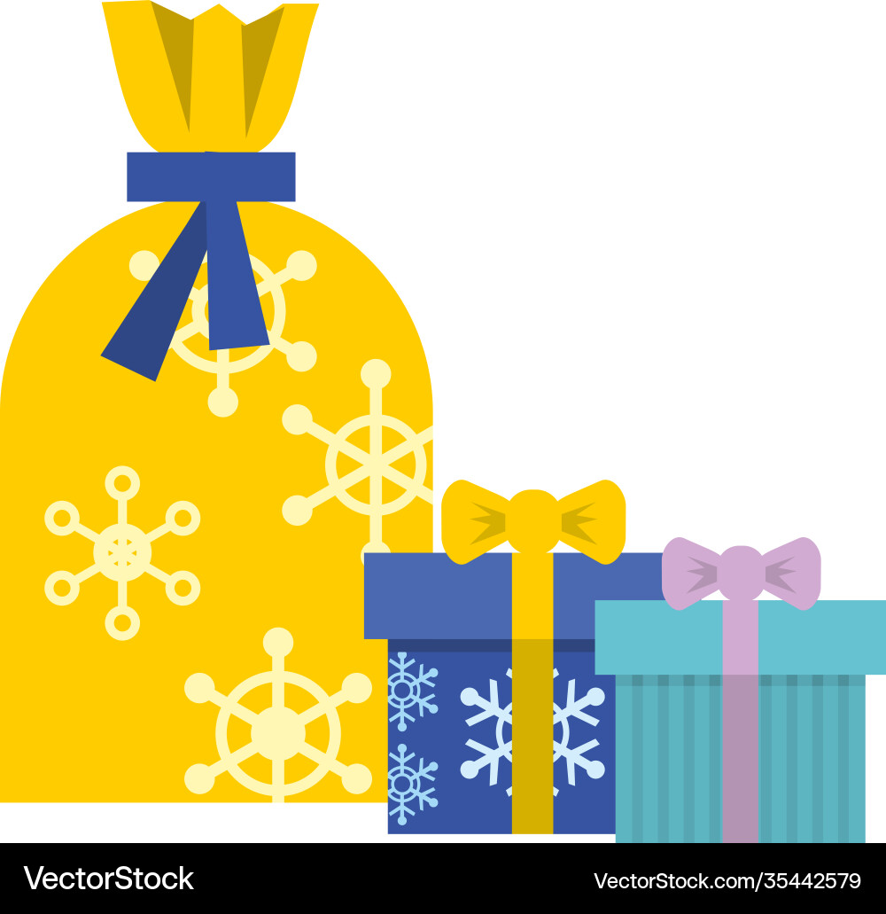 Weihnachtsgeschenkboxen und santa clauss sack Weihnachtsgeschenkboxen und santa clauss sack vektorbild