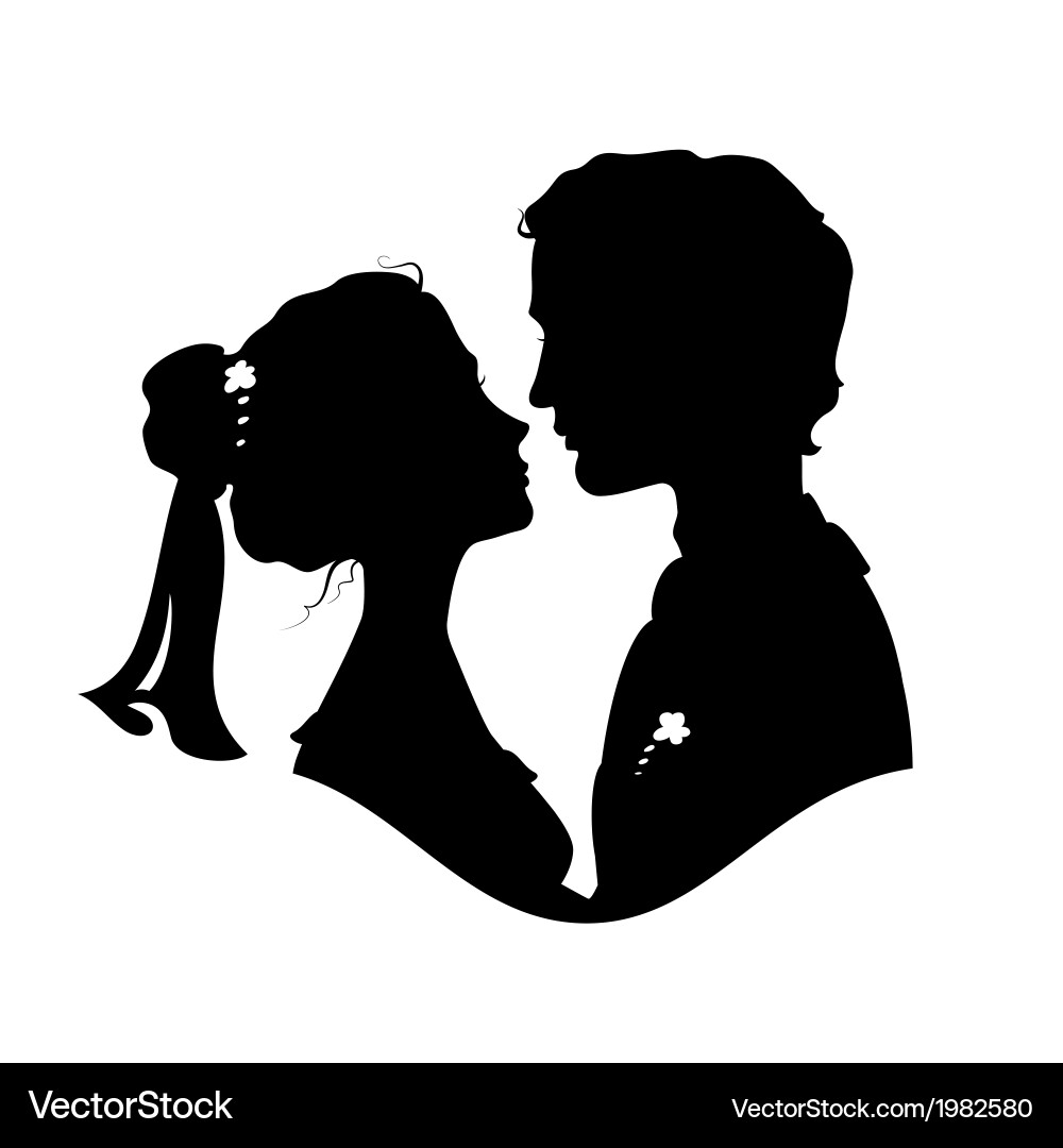 Bride and Groom Silhouettes – Free Vector | VectorStock, image size:1000x1080