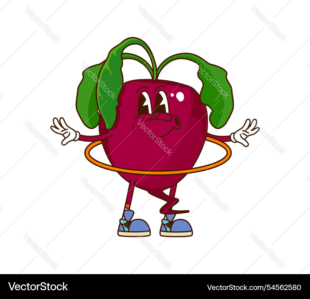 Cartoon groovy beetroot trainout mit hula hoop Cartoon groovy beetroot trainout mit hula hoop vektorbild