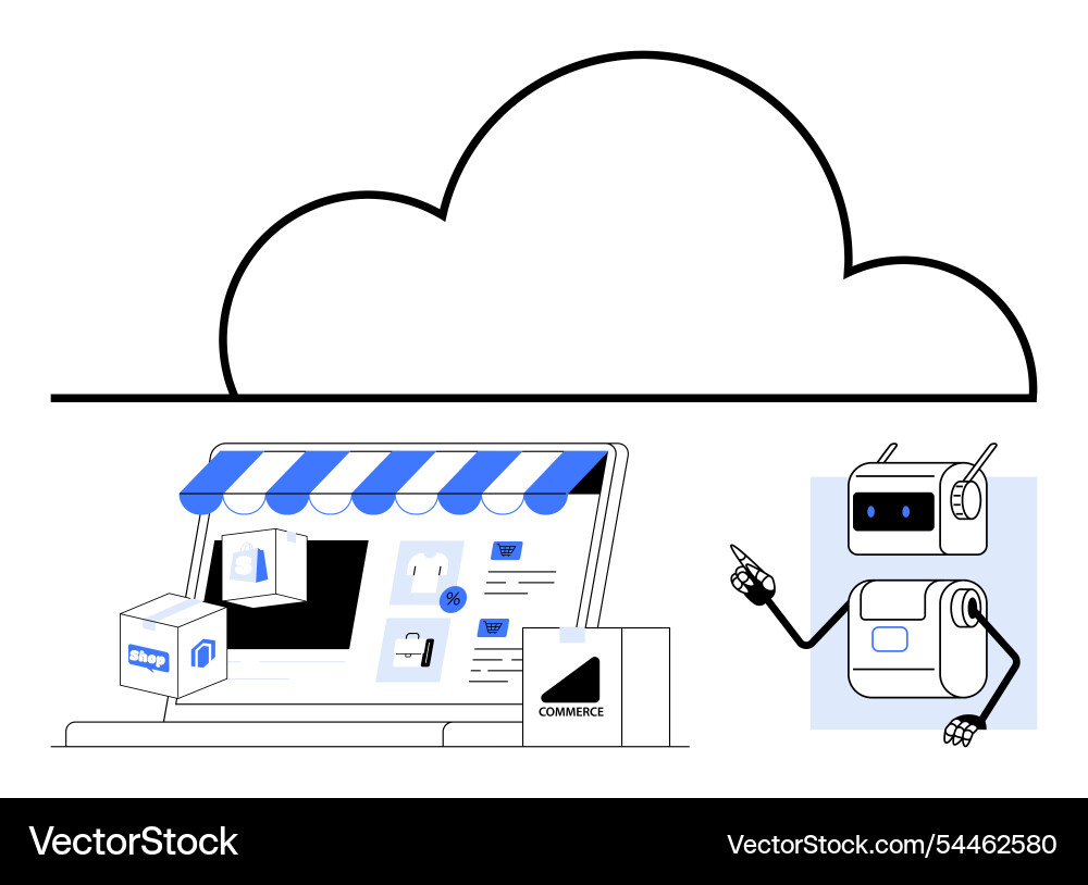 E-commerce automation with cloud technology robot E-commerce automation with cloud technology robot vector image