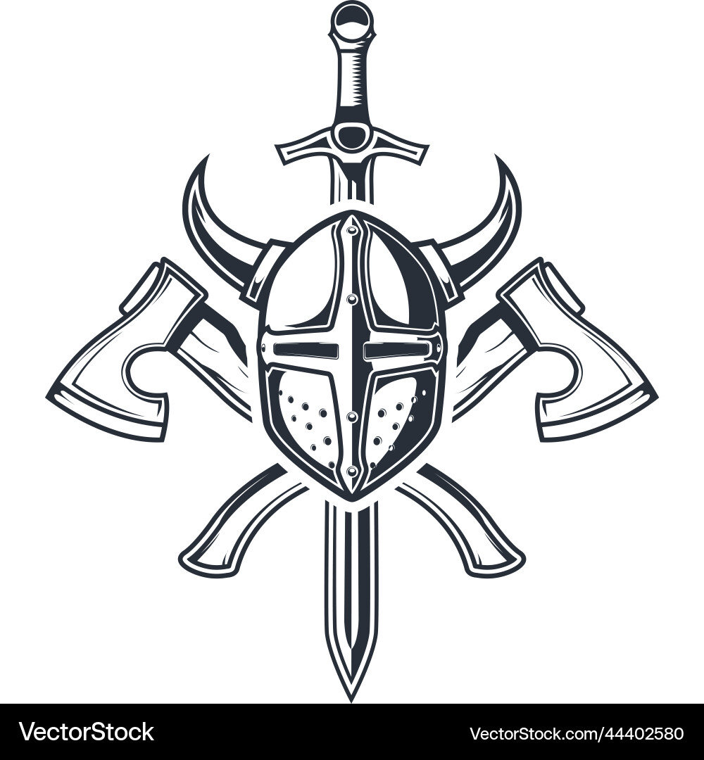 Knight crest with horned crusader helmet crossed Vector Image