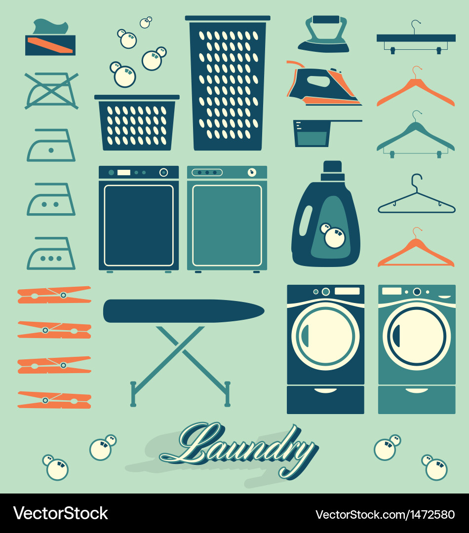 Retro Laundry Symbols & Icons Vector Image