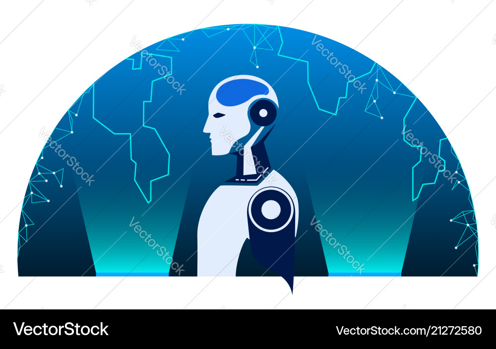 Robot with Earth Globe - AI Tech vector image