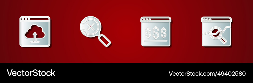 Set cloud upload magnifying glass and delete Set cloud upload magnifying glass and delete Vector Image