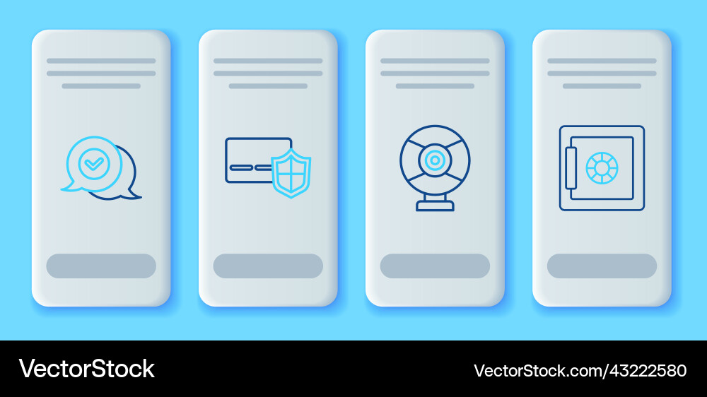 Set line credit card with shield security camera Set line credit card with shield security camera vector image