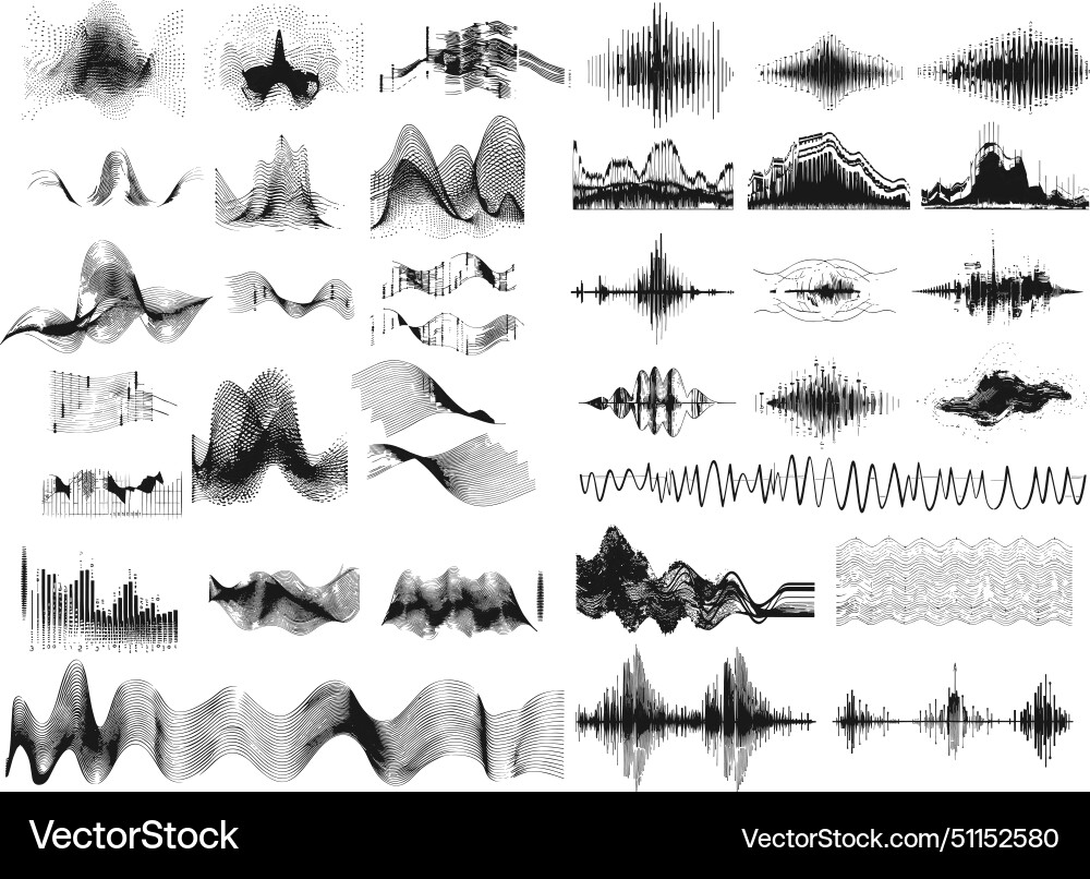 Sound waves black set voice radio vector image