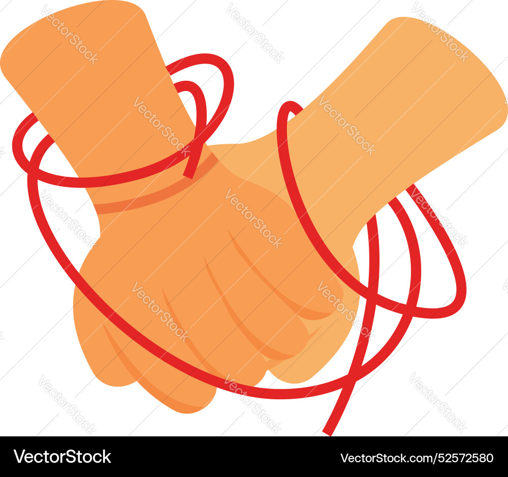 Two hands holding tightly with red string showing Two hands holding tightly with red string showing vector image