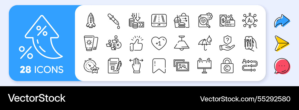 Vip timer seo stats and ceiling lamp line icons Vip timer seo stats and ceiling lamp line icons vector image