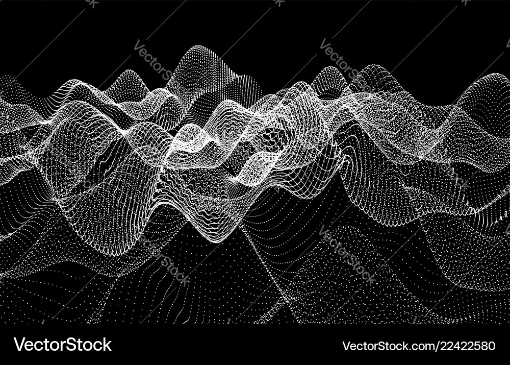 Wavy grid background 3d abstract with particle Vector Image
