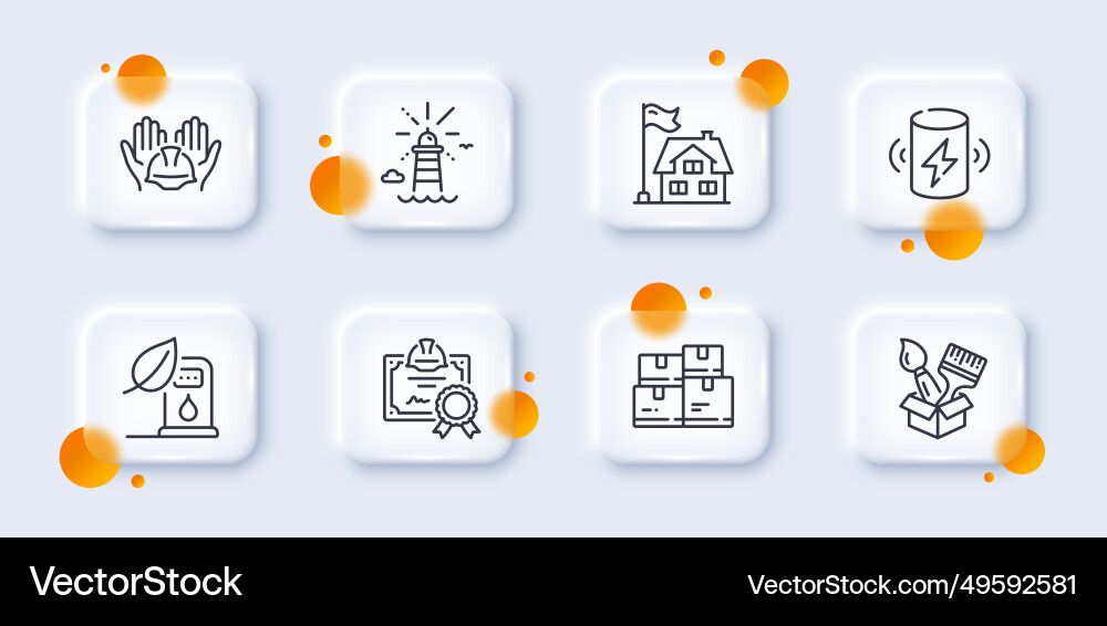 Building lighthouse and builders union line icons Vector Image