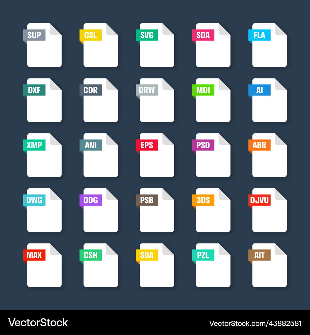 Common system file formats document types Common system file formats document types vector image