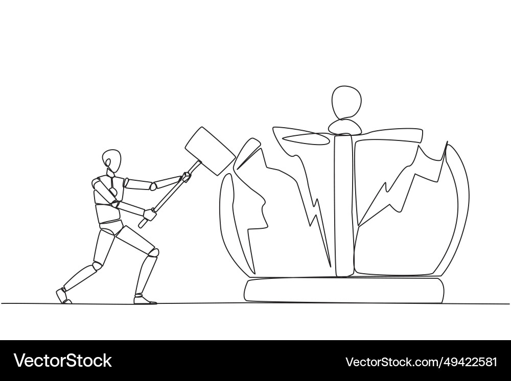 Continuous one line drawing smart robot preparing Continuous one line drawing smart robot preparing vector image