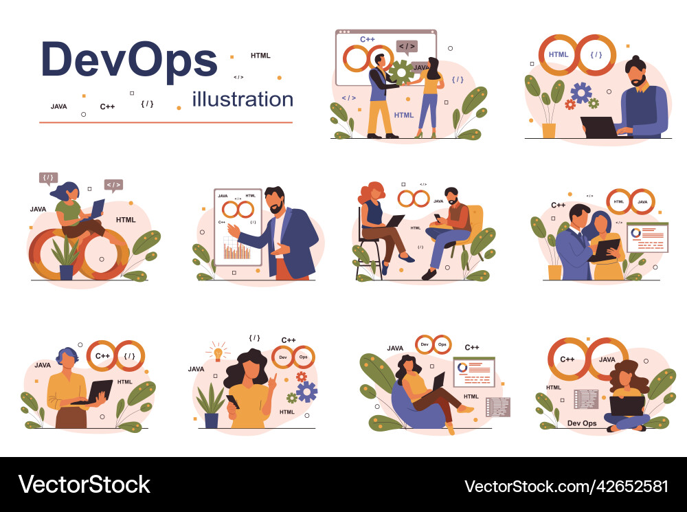 Devops concept with people scene set Devops concept with people scene set vector image