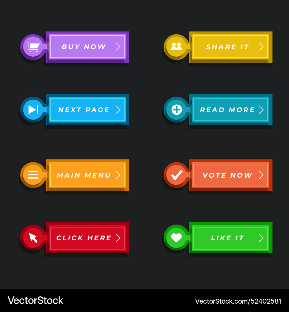 Flat design call to action button pack vector image