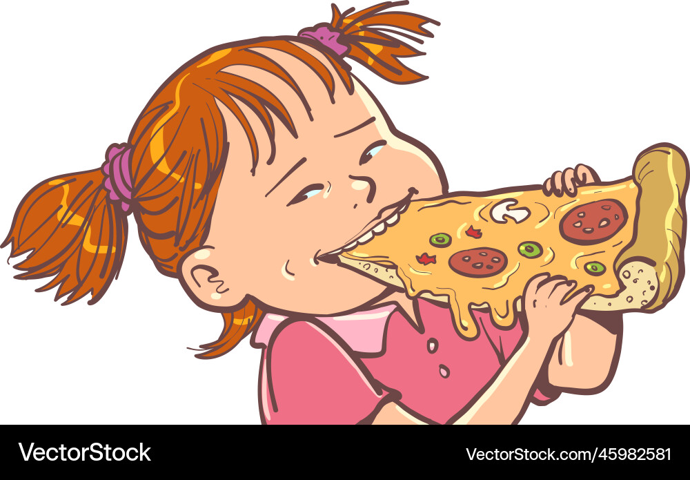 Girl with red hair eats delicious pizza fast food Girl with red hair eats delicious pizza fast food vector image