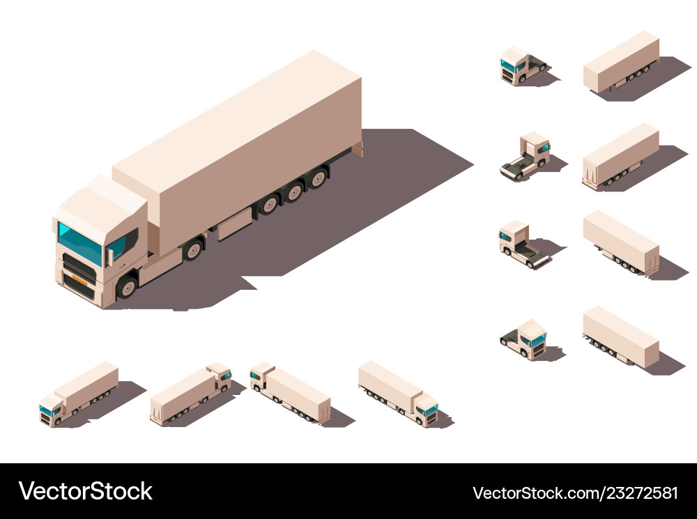 Isometric 3d set big truck with box for delivery vector image