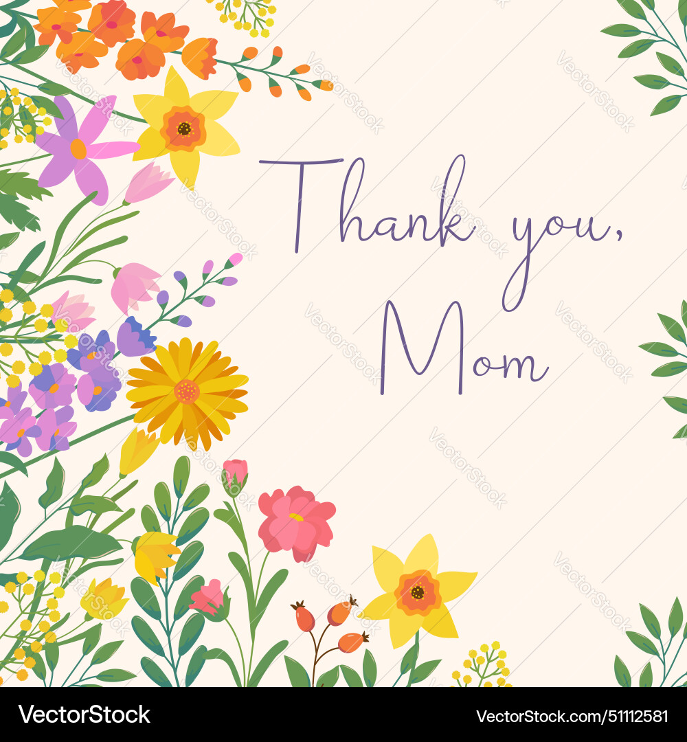 Quadratische Karte mit Text danke Mama im flachen Stil Quadratische Karte mit Text danke Mama im flachen Stil vektorbild
