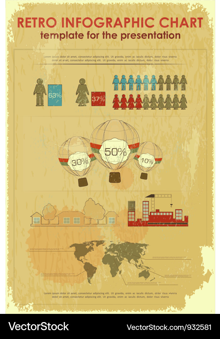 Retro infographic chart with world map vector image