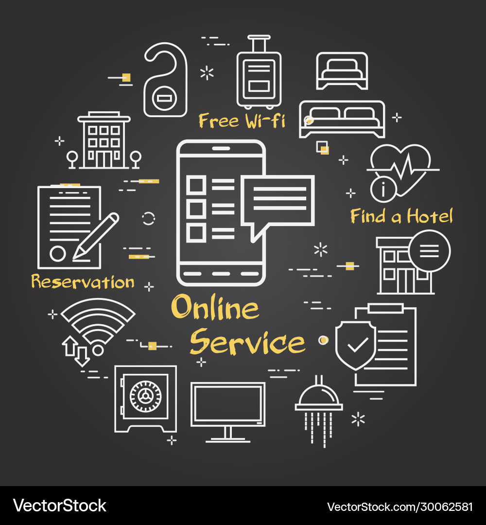 Schwarzes Hotel Service Quadrat Konzept - online Schwarzes Hotel Service Quadrat Konzept - online vektorbild