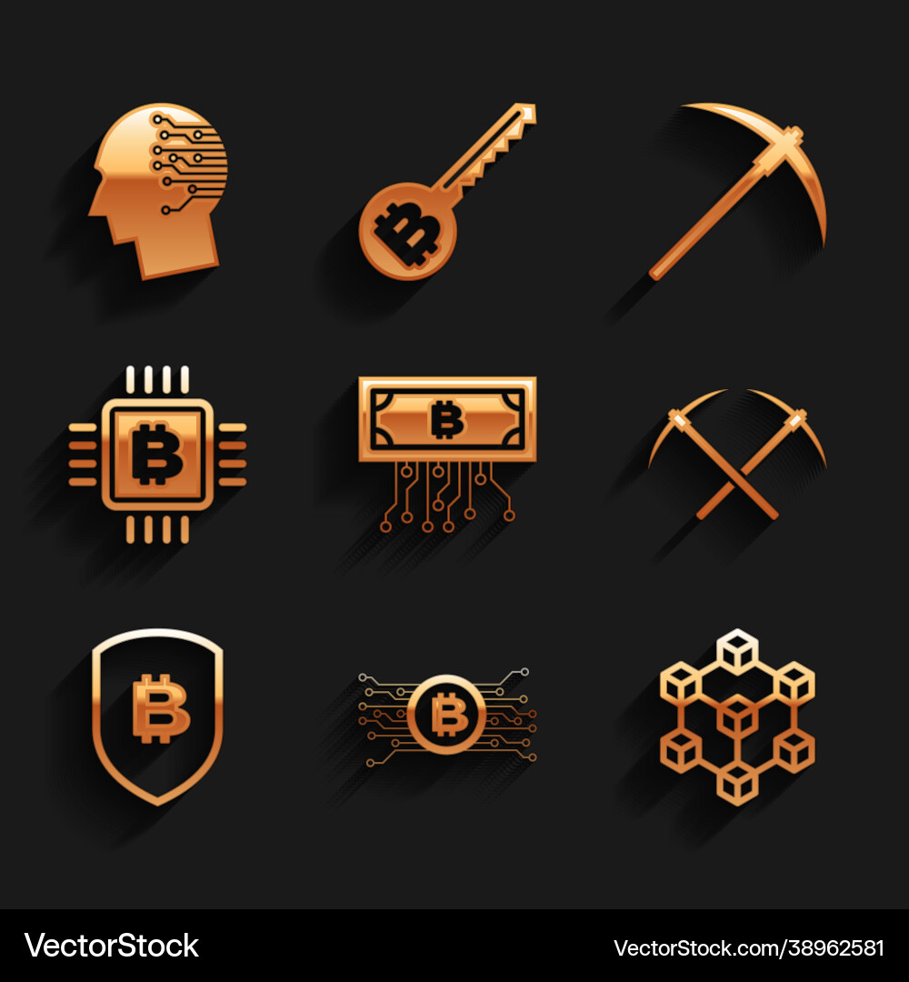 Set cryptocurrency bitcoin with circuit Set cryptocurrency bitcoin with circuit vector image