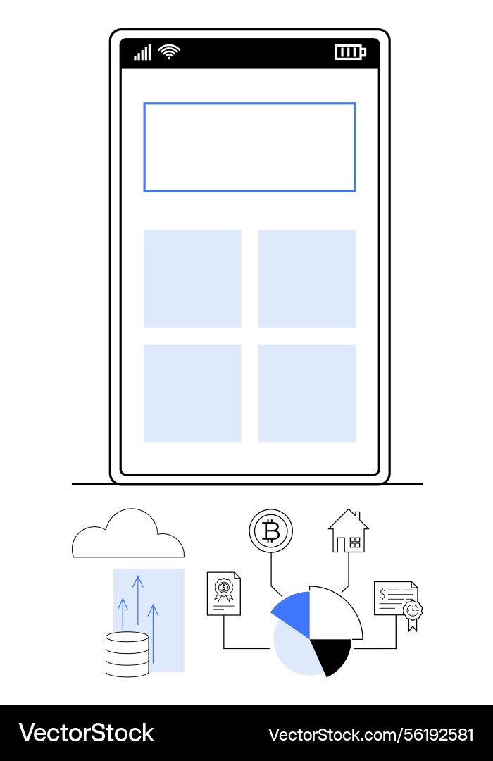 Smartphone with cloud data bitcoin wallet pie Smartphone with cloud data bitcoin wallet pie vector image