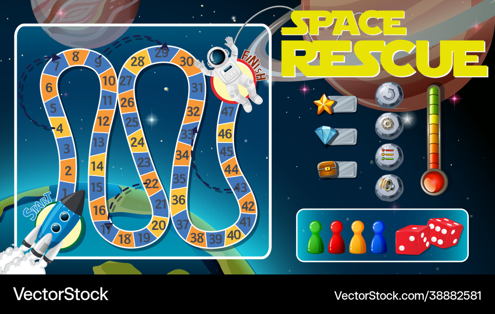 Snake and ladders game template with space theme vector image