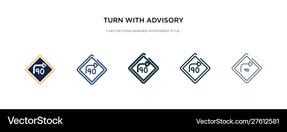 Turn with advisory speed icon in different style vector image