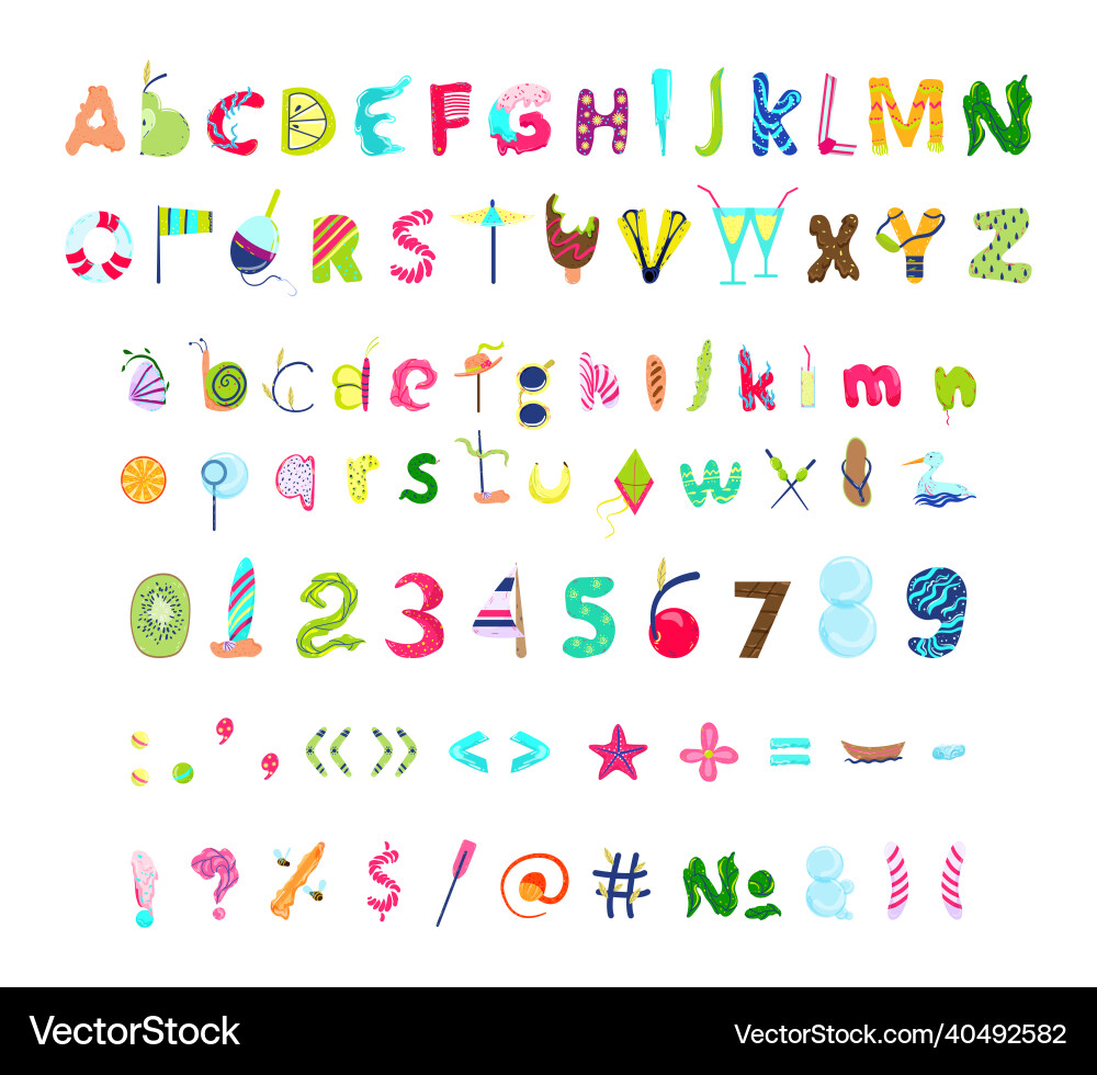 Abc from summer objects Abc from summer objects vector image
