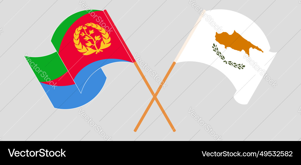 Crossed and waving flags of eritrea cyprus Crossed and waving flags of eritrea cyprus vector image