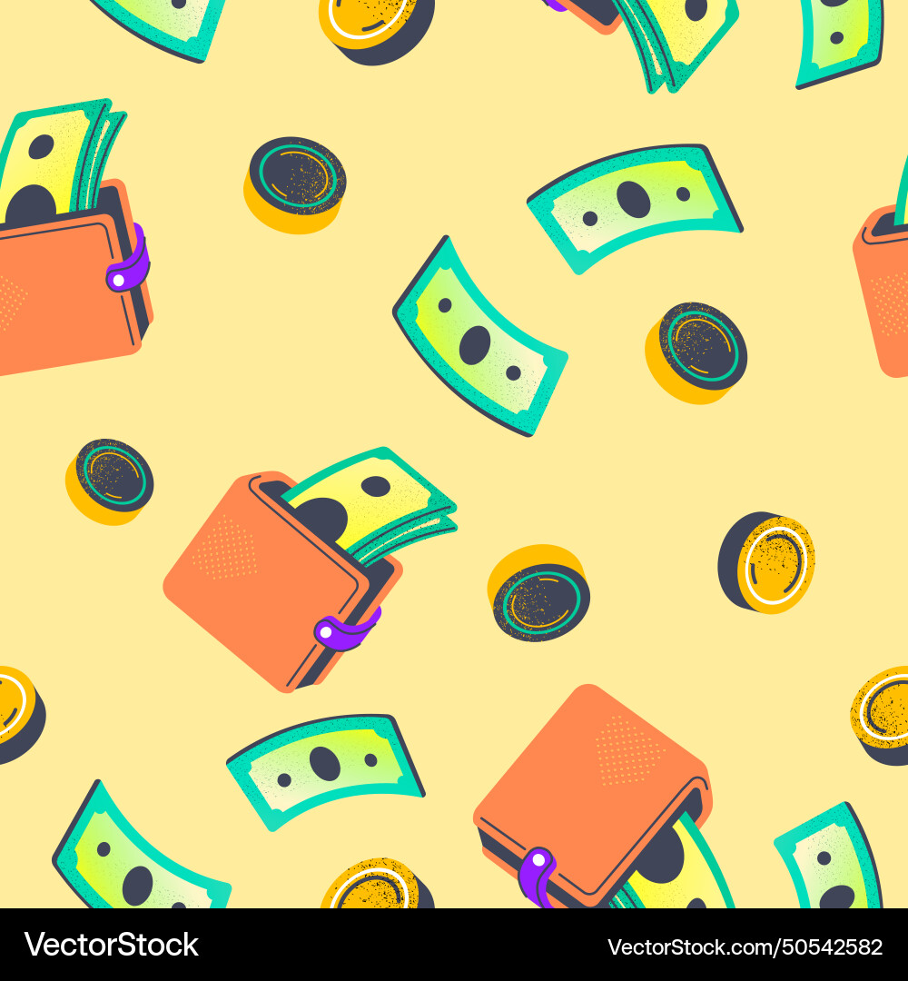 Digital wallet and currency pattern Digital wallet and currency pattern Vector Image