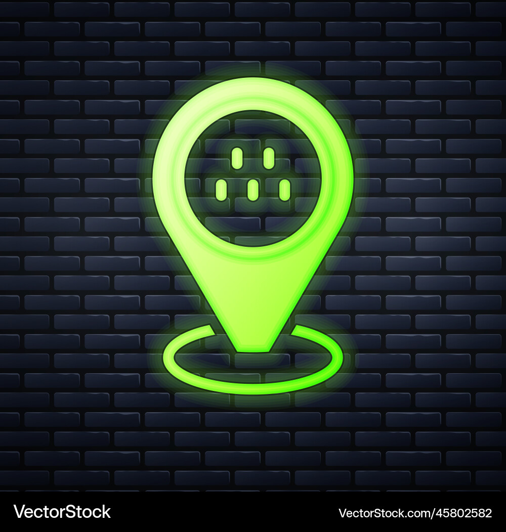 Glowing neon map pointer with taxi car icon Glowing neon map pointer with taxi car icon vector image