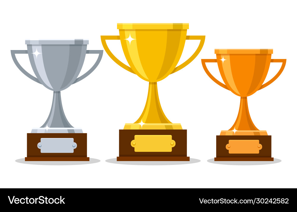 Gold silver bronze trophy cups Royalty Free Vector Image