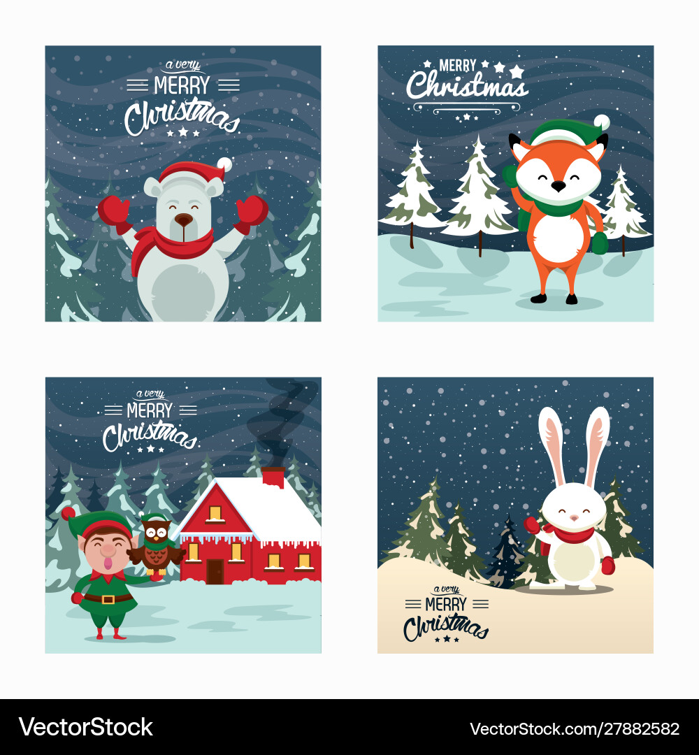 Happy merry christmas card with cute characters Happy merry christmas card with cute characters vector image