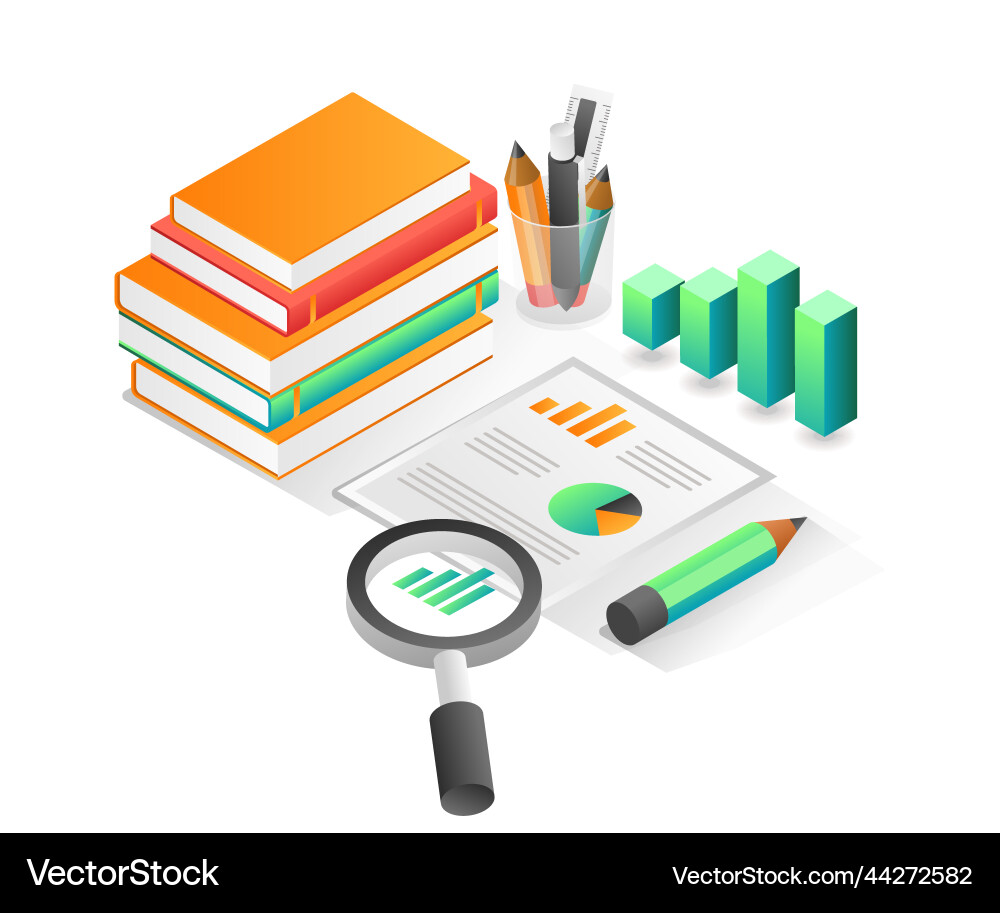 Isometric Book Stack Data Analysis Vector Image