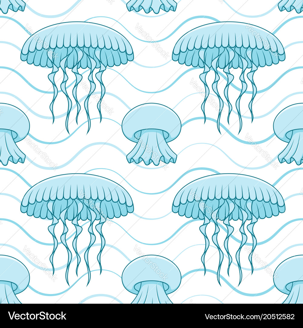 Seamless pattern with jellyfish and waves vector image