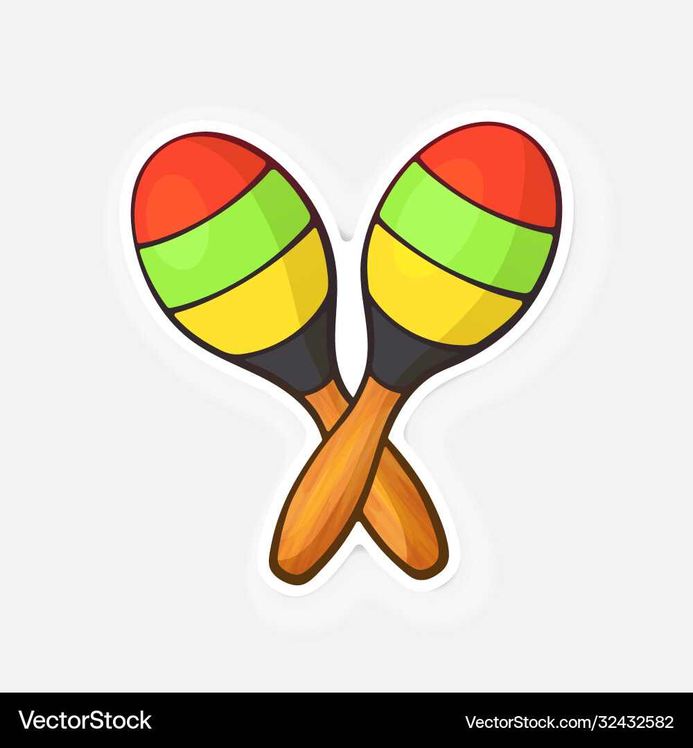 Zwei gekreuzte Holz maracas in farbigen Streifen Zwei gekreuzte Holz maracas in farbigen Streifen vektorbild
