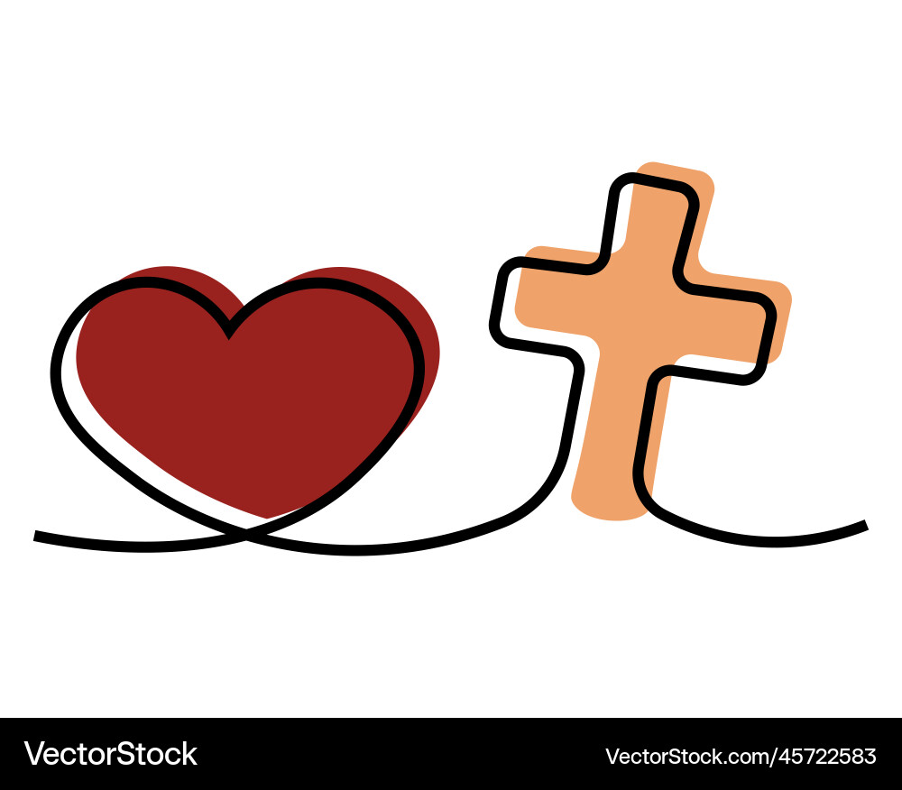 Christian icon cross and heart in one line Christian icon cross and heart in one line Vector Image