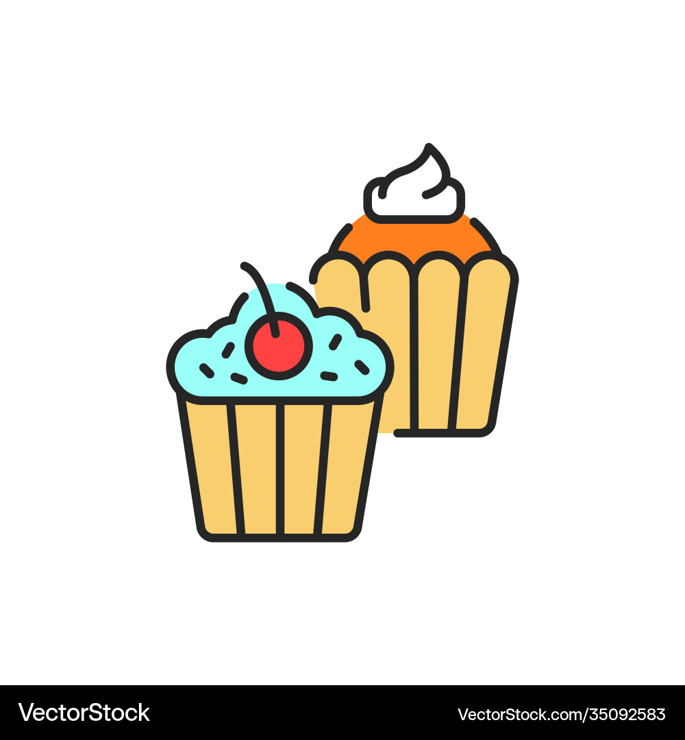 Cupcakes color line icon isolated element Vector Image