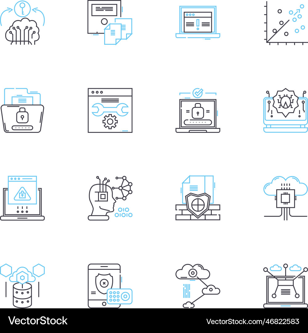 Cybersecurity linear icons set encryption Cybersecurity linear icons set encryption vector image