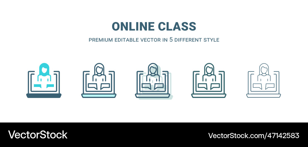 Online class icon in 5 different style outline Online class icon in 5 different style outline vector image