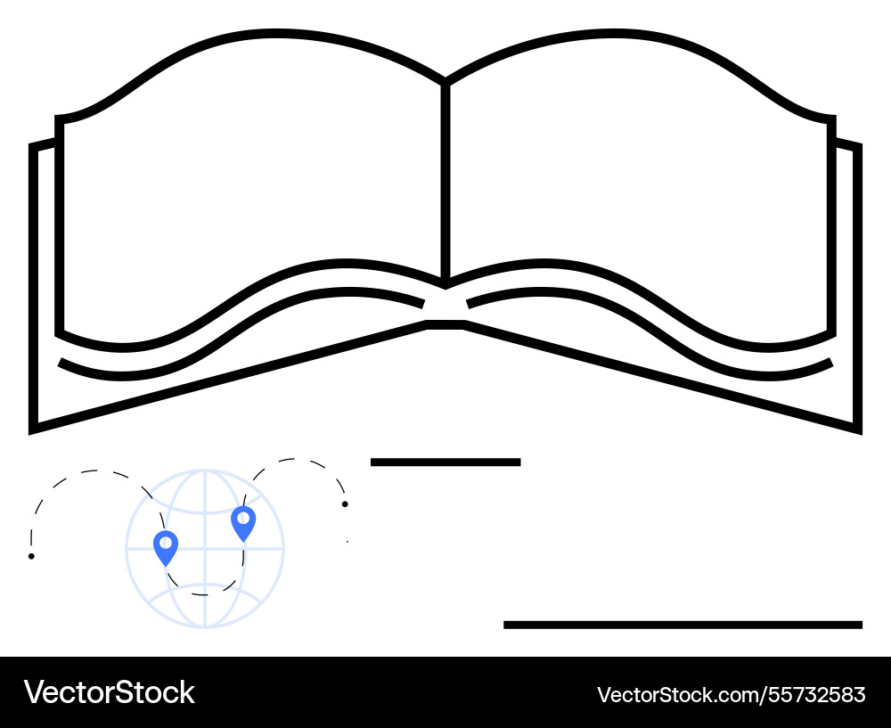 Open book with map globe and location markers Open book with map globe and location markers vector image
