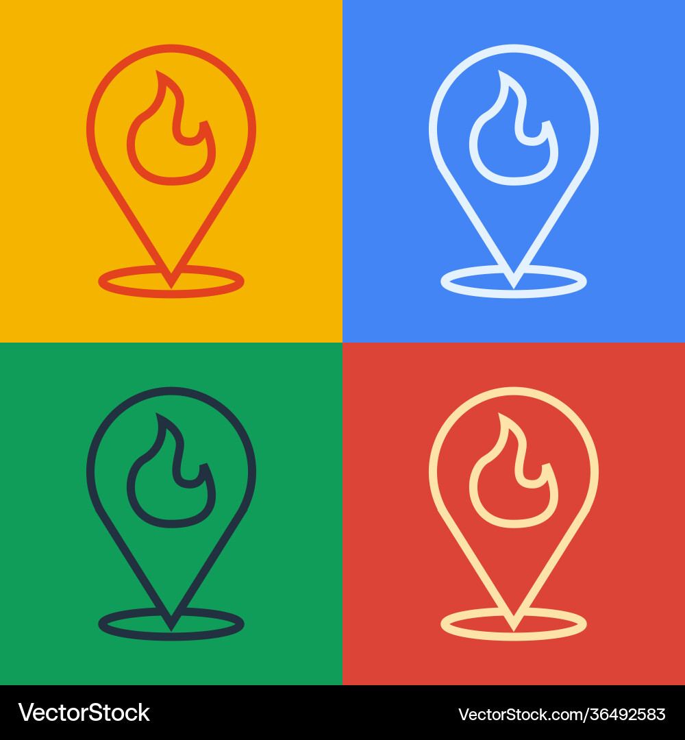 Pop art line map pointer with fire flame icon Pop art line map pointer with fire flame icon vector image