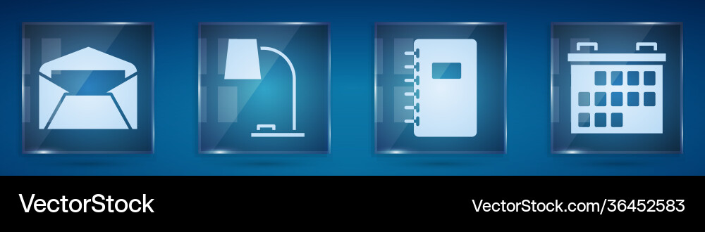 Set envelope table lamp spiral notebook Vector Image