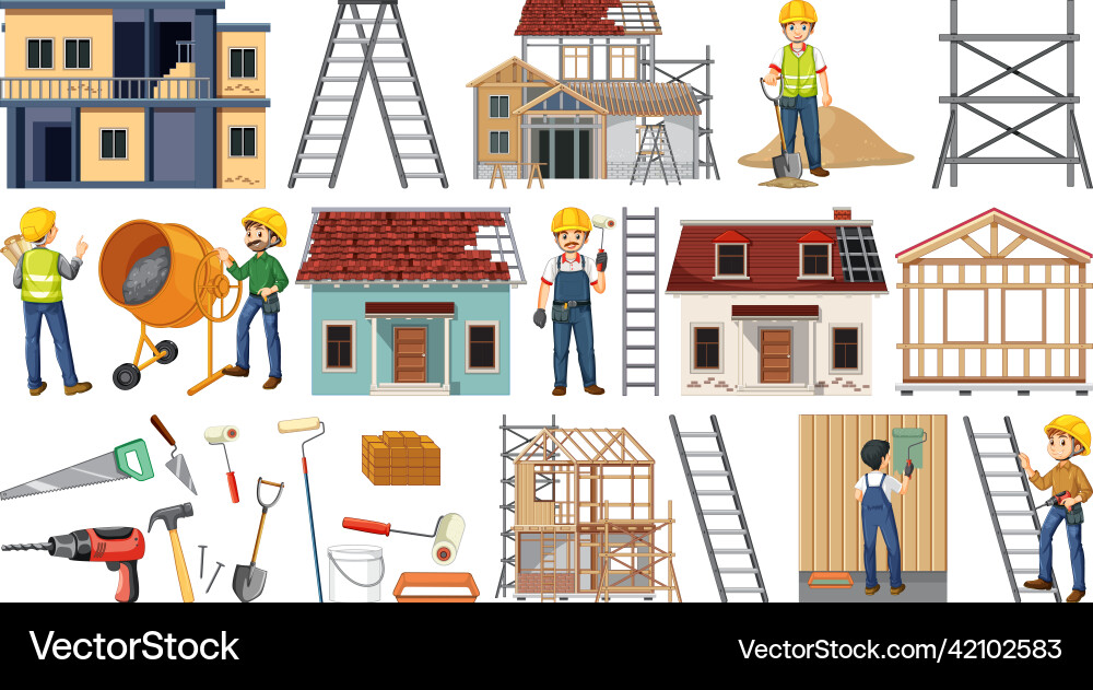 Set of construction site objects Set of construction site objects vector image
