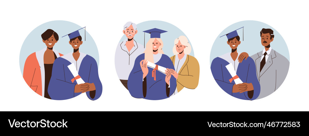 Set of round frames composition with happy parent Vector Image