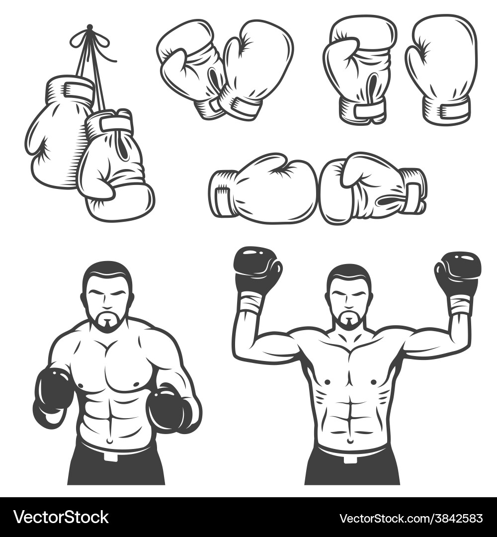 Vintage Boxing Icons Set Vector Image