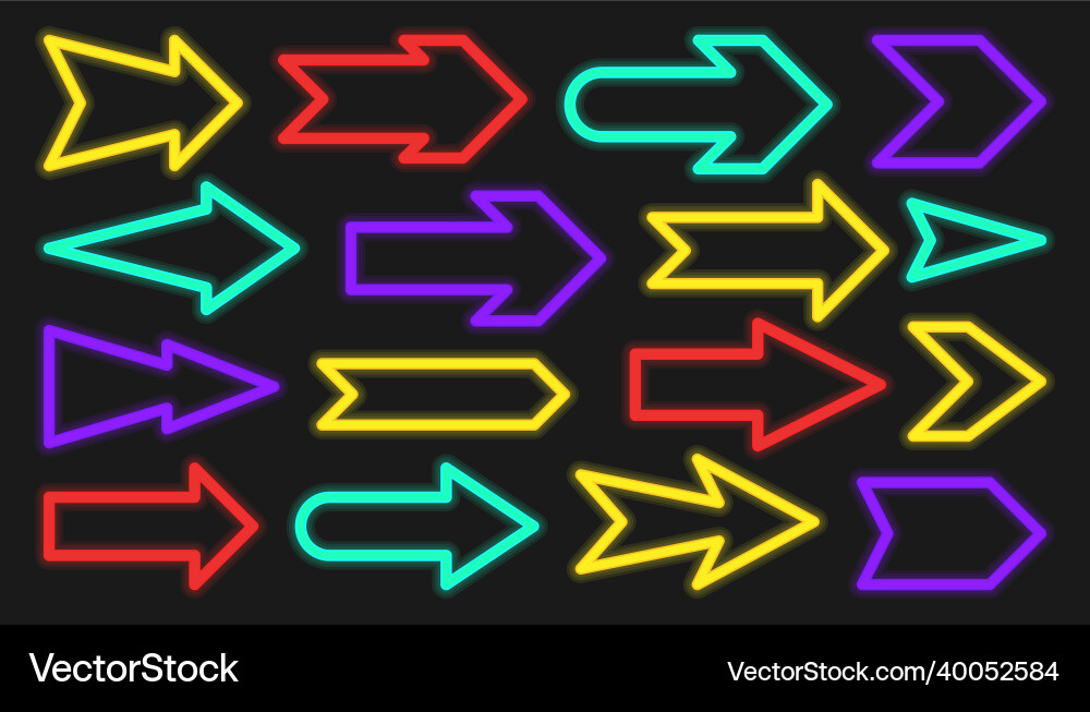 Arrow neon color sign luminous pointer set flat Vector Image