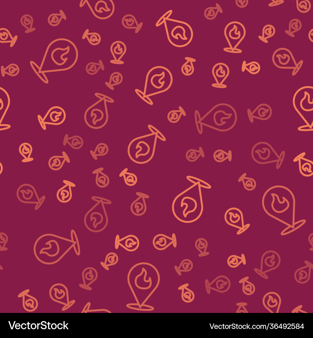 Brown line map pointer with fire flame icon Brown line map pointer with fire flame icon vector image
