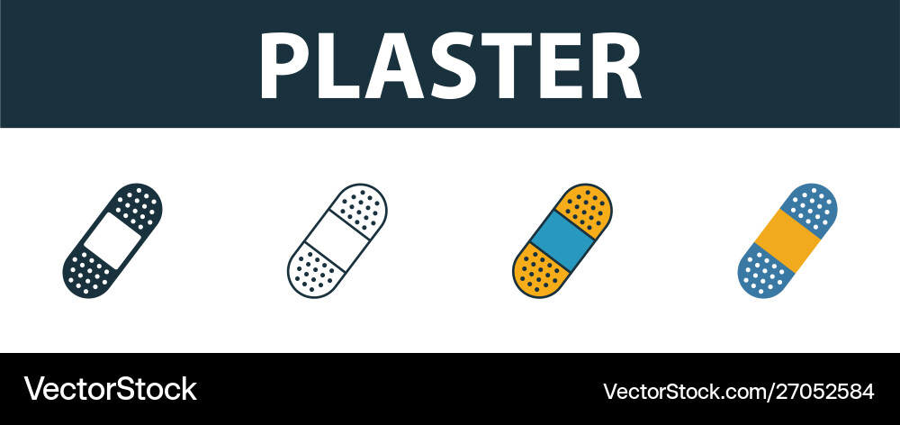 Plaster icon set four elements in different styles vector image